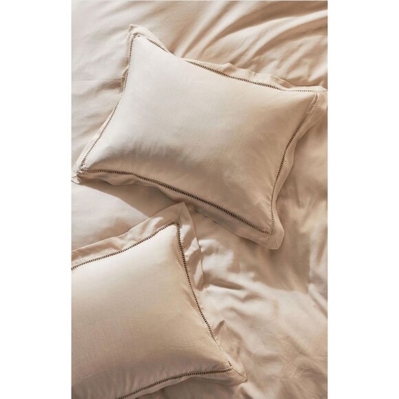 Anthropologie Embroidered Linen Blend King Shams, Set of 2 Neutral
